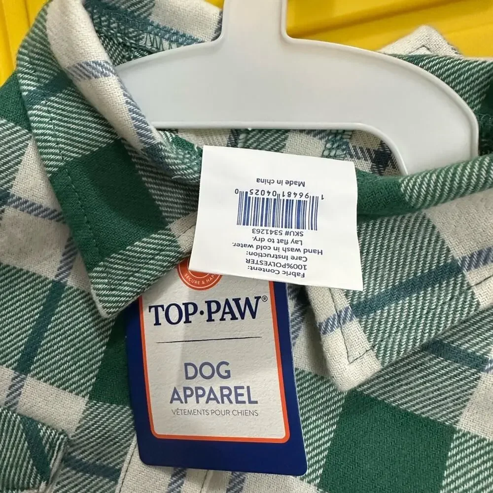 Top Paw Green and Blue Shacket Plaid Dog Shirt - S